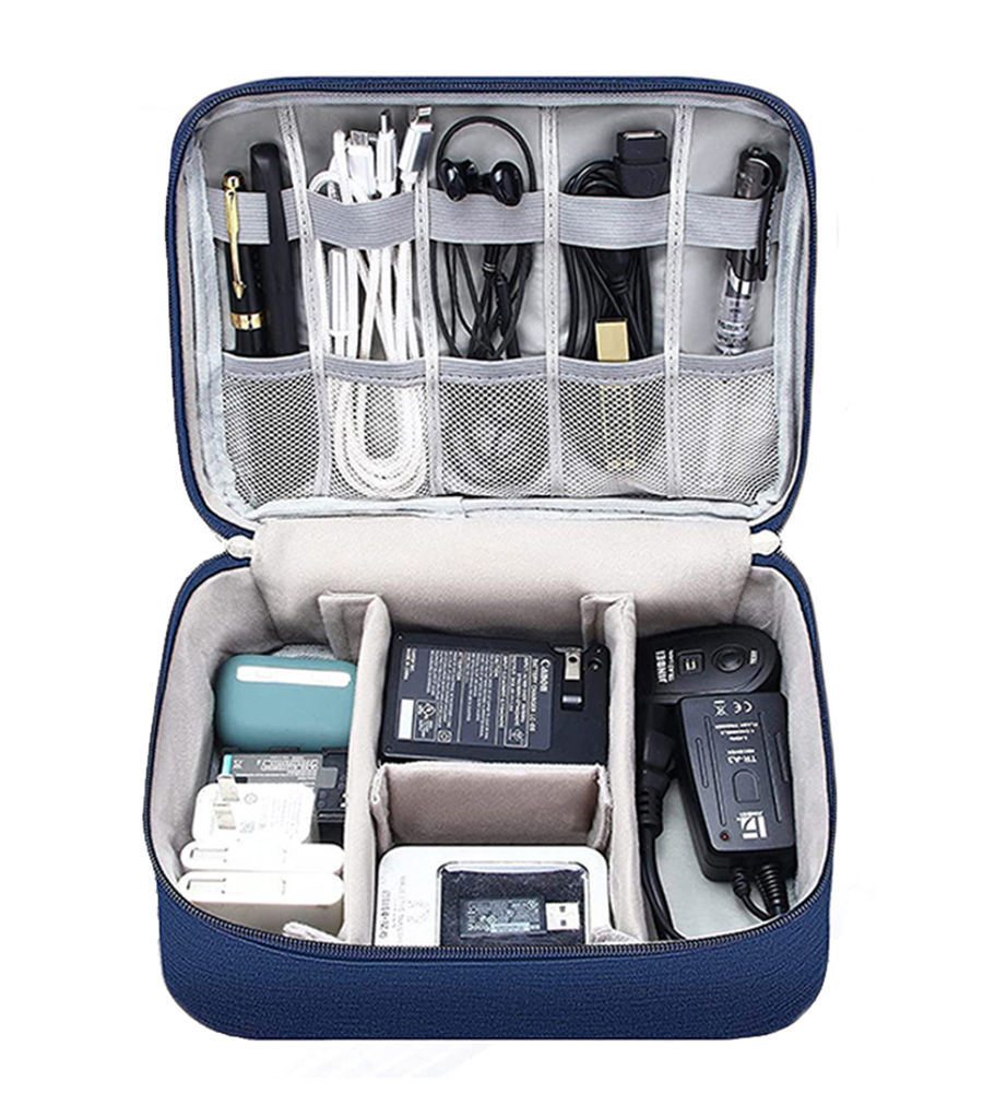 YouBella Jewellery Organiser Electronics Accessories Organizer Bag, Universal Carry Travel Gadget Bag for Cables, Plug and More, Perfect Size Fits for Pad Phone Charger Hard Disk (Blue)